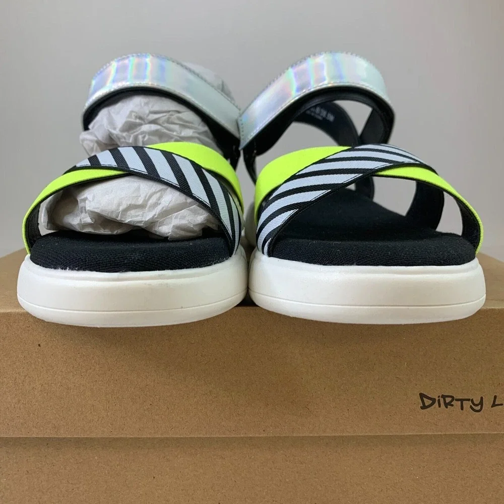Dirty Laundry Womens Sz 8M Time3 Sandals Black‎ White Hook & Loop Slip-Ons